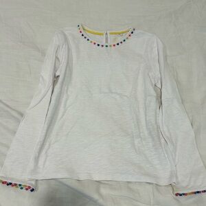 Mini Boden long sleeve, girls T, white the pom pom detail, size 9-10